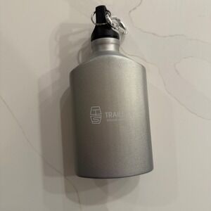 Metal Water Bottle Silver Oval Canteen with Carabiner Clip Logo
